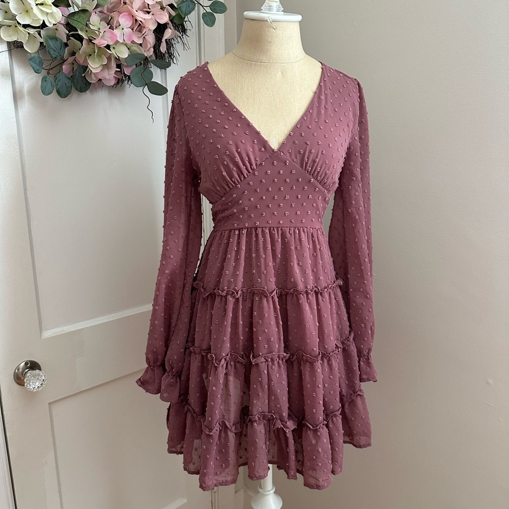 Elegant Mauve Long Sleeve Dress